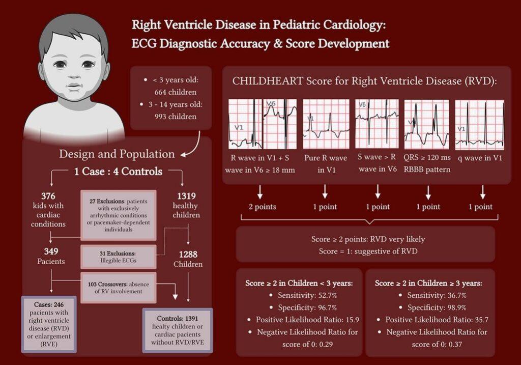 Graphical abstract of the CHILDHEART score for right ventricular disease in children, with ECG criteria and accuracy