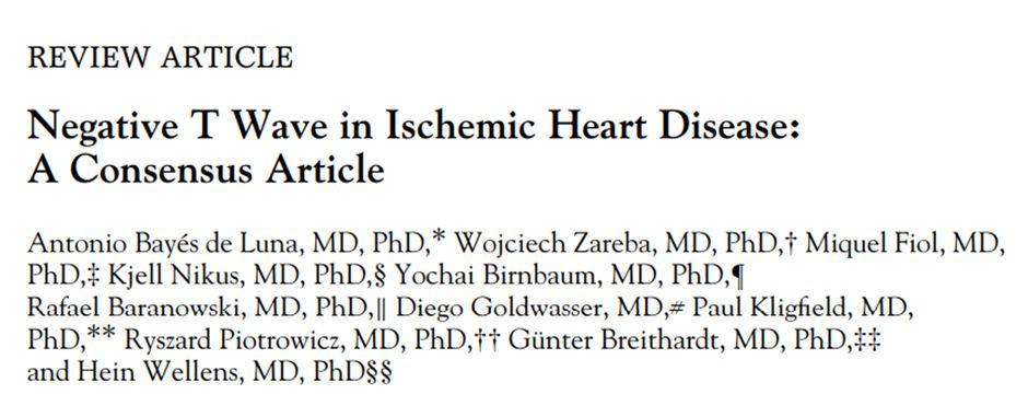 Figura que ilustra el consenso sobre la onda T negativa en el infarto agudo de miocardio